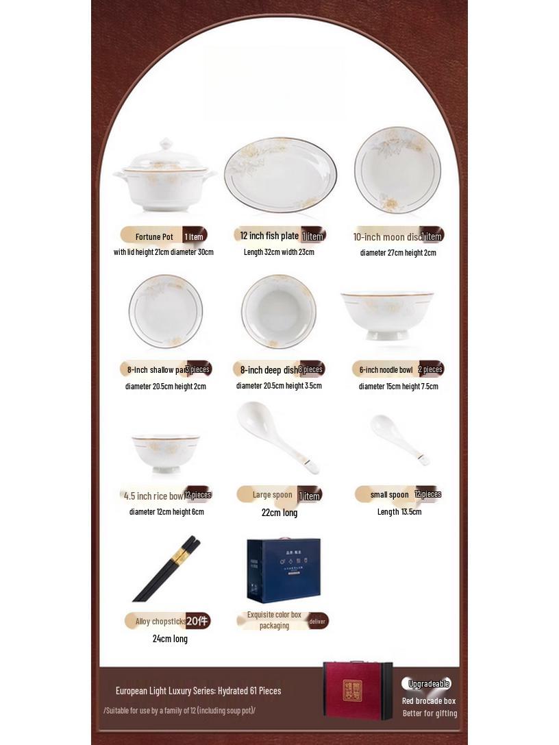 Mo De Lan Ka 61-Piece Cream Ceramic Wedding Dinnerware Set