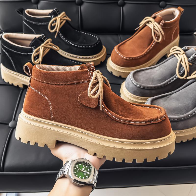 New Handmade Men Casual Cow Suede Leather Shoes Autumn Winter Japanese Tooling Ankle Boots Business Desert Boots