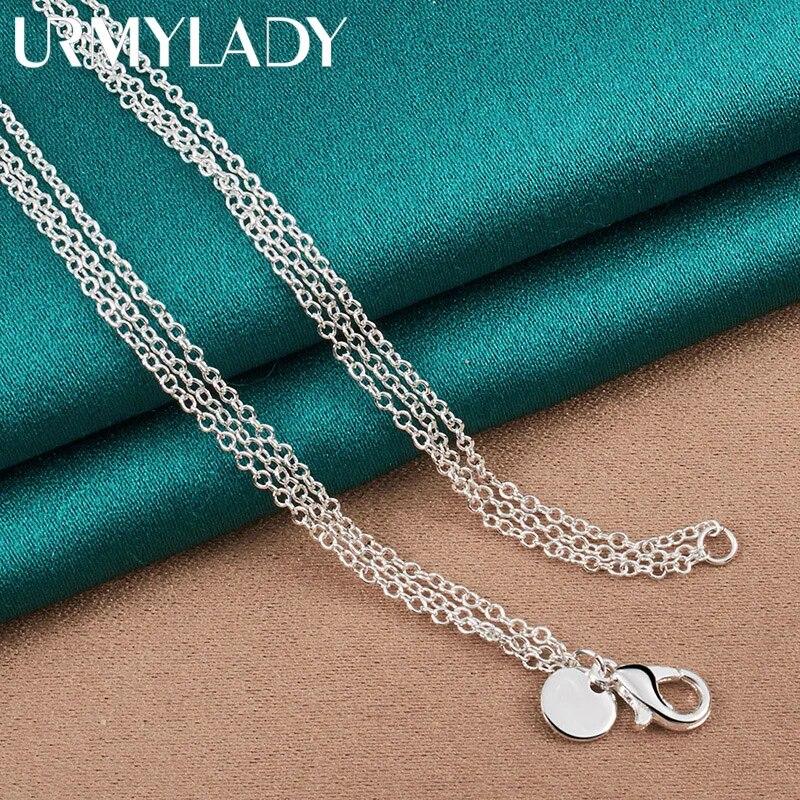 URMYLADY 925 Sterling Silver Three Heart Frame Pendant Necklace For Women Wedding Party Fashion Jewelry