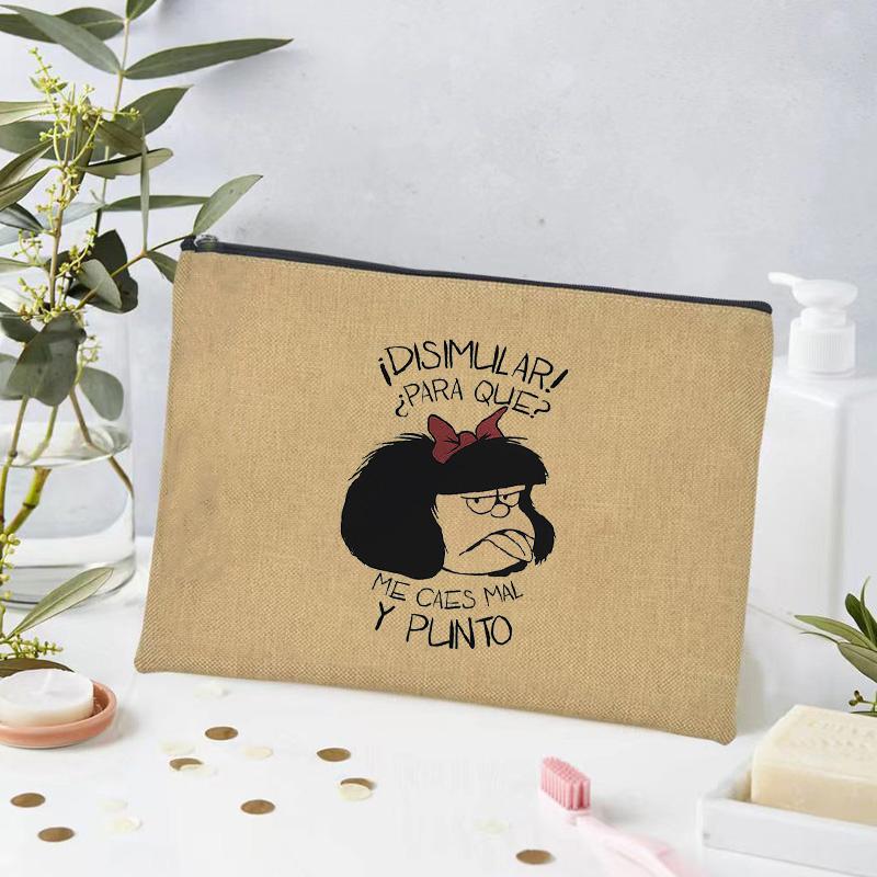 

Mafalda Anime Cartoon Comic Linen Makeup Bag Coin Purse Toiletry Travel Bag Professional Makeup Suitcase Women Cosmetic Cases