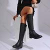 Comemore Women's High Boots Autumn New Black Belt Buckle Knight Boots for Woman Thick Heeled Knee High Bottes Femmes