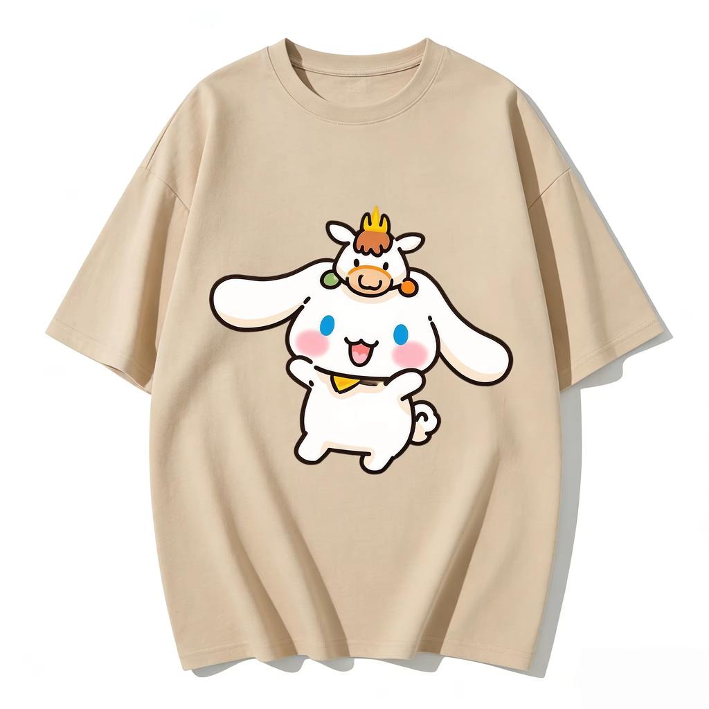 2026 Koszulka Cinnamoroll miękka bawełna krótki rękaw okrągły dekolt uroczy nadruk lekka letnia bluzka dla kobiet codzienne casualowe ubranie