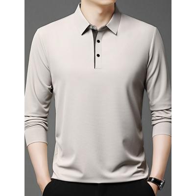 Foreign Trade Middle-Aged Men's Spring and Autumn Long-Sleeved T-shirt Shirt Dad Business Casual Solid Color Underwear Top
