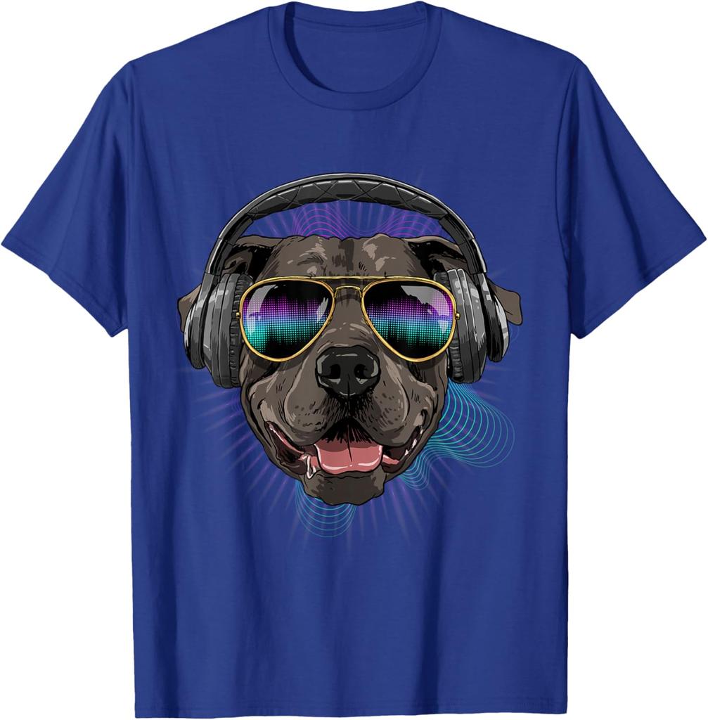 Music Pit Bull DJ Graphic Print Men's Cotton Crew Neck T-Shirt Summer Trip Tee