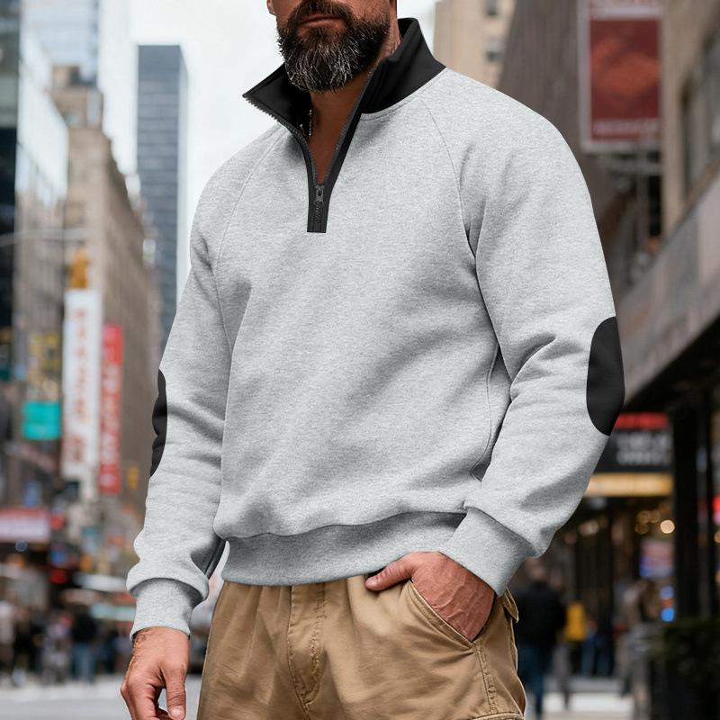 2026 New Autumn and Winter Men s Loose Stand Collar Zipper Sweatshirt S серый