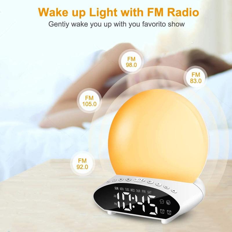 Sunrise Alarm Clock, Light Alarm Clock Sunrise Alarm Clock with LED Display Simulation Alarm Clock Sunset Time Projection FR Radio BRI Function