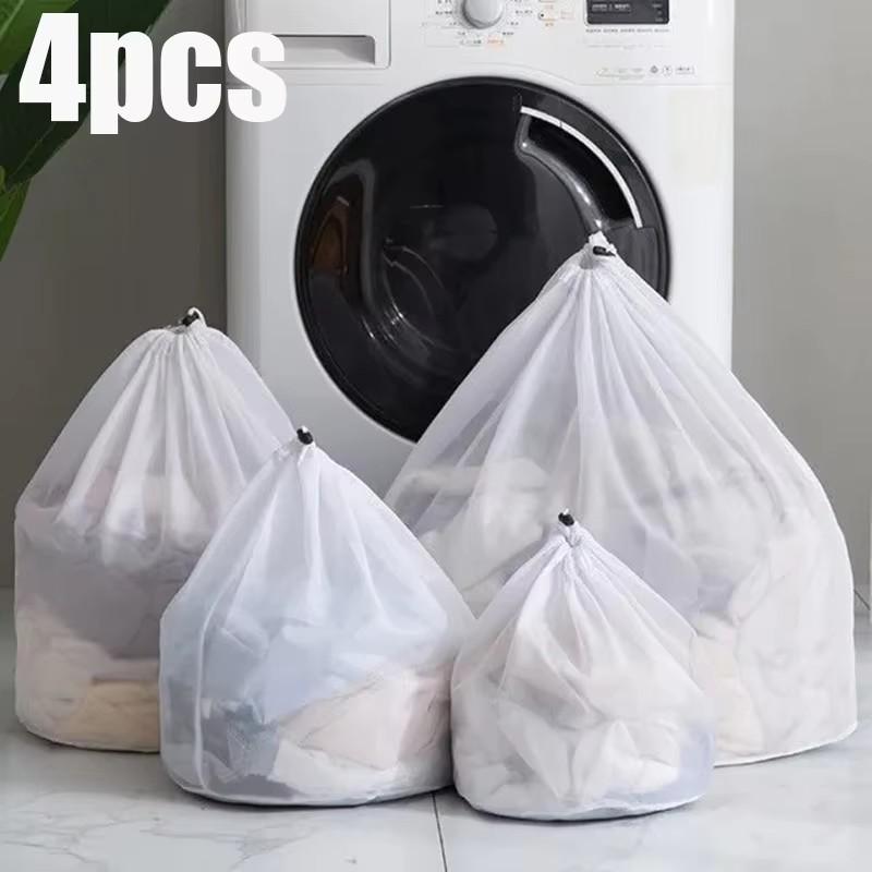 Wäschesack mit Kordelzug Grobmaschiges Netz Waschbeutel Schmutzwäsche Organizer Beutel 4-teiliges Set Wäschesack für Waschmaschine Haushalt