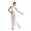 Traje de Danza Lírica para Mujer con Pedrería, Top sin Mangas tipo Camiseta sin Mangas, Pantalones de Malla con Superposición Irregular, Ropa de Baile