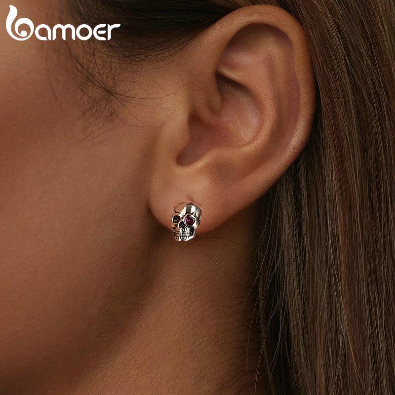 WOSTU Boucles d'oreilles à tige en argent sterling 925 avec tête de mort - Style vintage personnalisé - Bijoux fins pour femmes