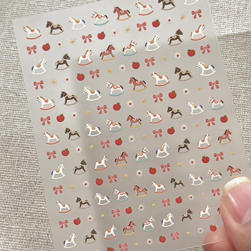 

Cute Horse Bowknot Pony Nail Art Sticker Cartoon Lion Dance Manicure Decal New Year Diy Nail Art Decoration A4
