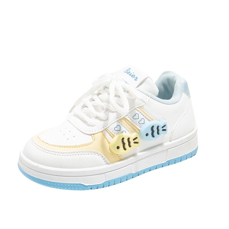 Toddler Cute Cartoon Fish Decor Color Block Lace Up Casual Flat Sneakers 26 синий