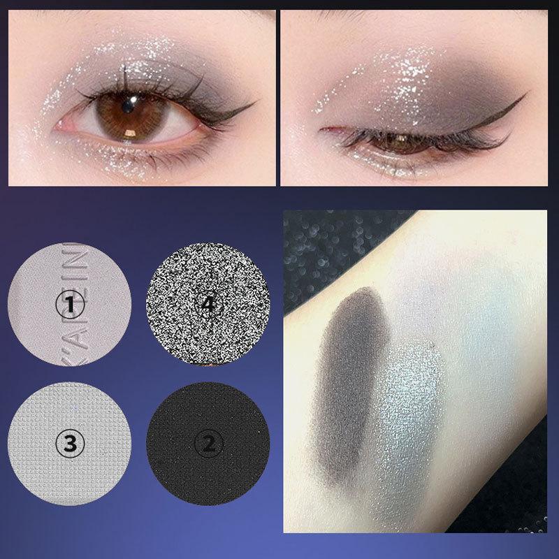 4 barvy Punk Smokey Matte Glitter Eyeshadow Dlouhotrvající třpytivé oční stíny Paletka make-upu Cool Toned Black Blue Eye Pigment