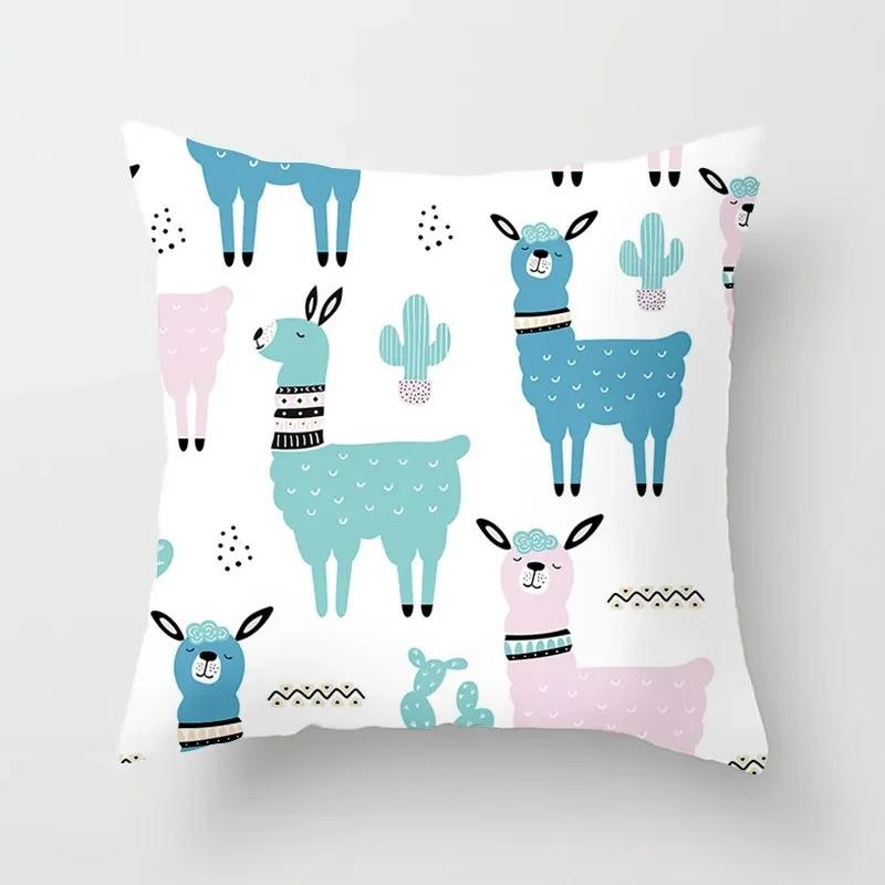 Alpaca Cartoon Cactus Study Pillowcase Office Living Room Home Pillowcase Car Ornaments