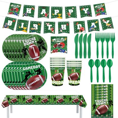 Spot Rugby Theme Party Decorations Flag Spiral Cake Card Knife Fork Spoon Tablecloth