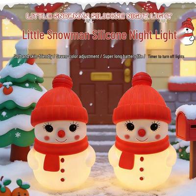 Schneemann & Reh Neujahrs Silikon Nachtlicht - Kinderfreundliche Nachttischlampe mit 7-farbigem Umgebungslicht
