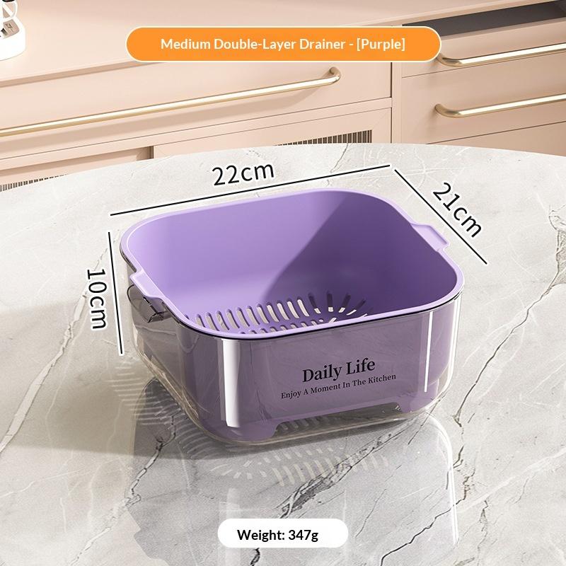 

Kitchen Double Drain Basket Ins Wind High Value Vegetable Wash Basin Drain Basket Large Capacity Fruit Wash Vegetable Baskets