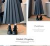 2024 New High Waist Black Woolen Pleated Midi Skirt for Autumn/Winter