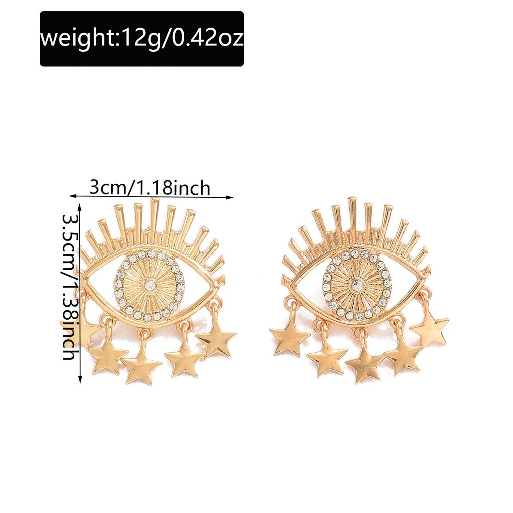 European and American jewelry hollow metal devil's eye earrings versatile design sense diamond tassel star stud earrings women