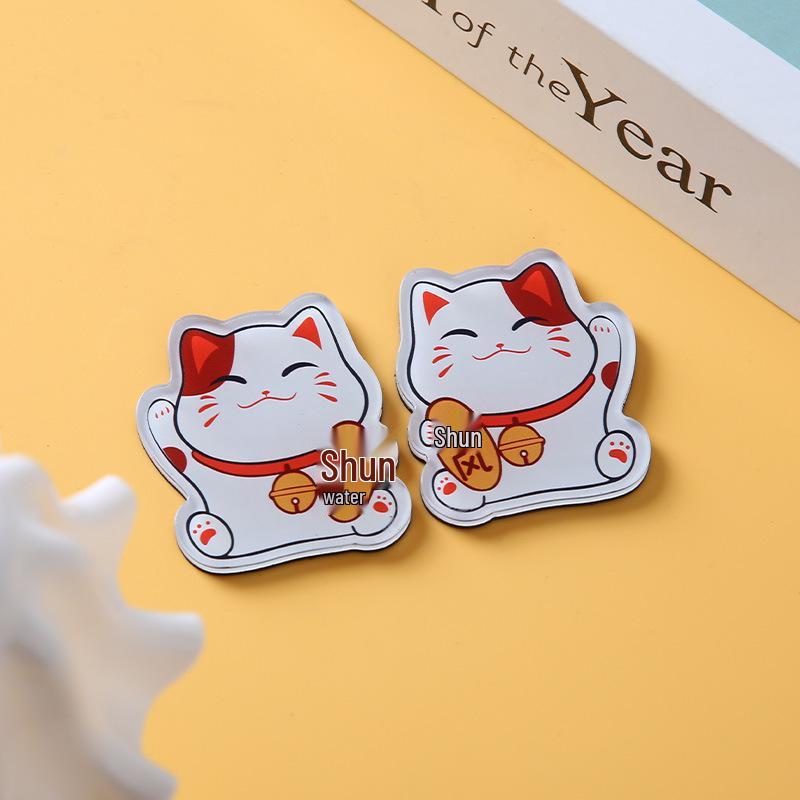 Fortune Cat Blessing Cartoon Magnetic Acrylic Epoxy Refrigerator Sticker