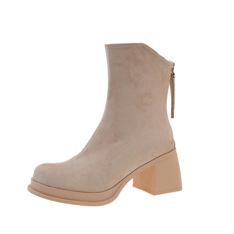 Fashion Autumn New Fashion Boots Women's Fashion Round Toe Suede Metal Buckle Platform Anti-Slip Wear-Resistant High Boots