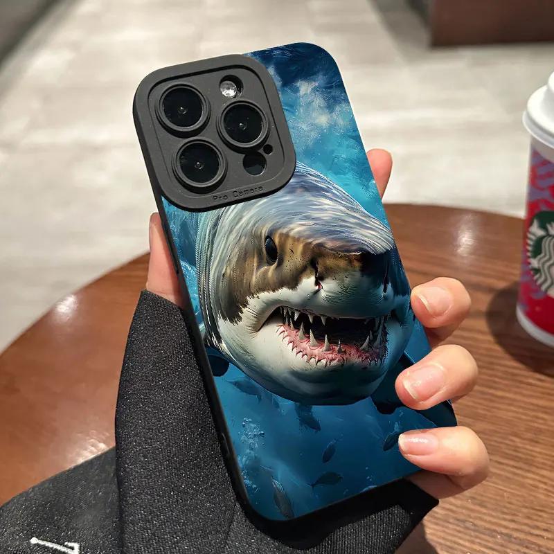 Ocean Whale Shark Swimming Phone Case For iPhone 16 13 12 11 14 15 Pro Max 13 Mini X XS XR Max SE Plus Shockproof Back Cover