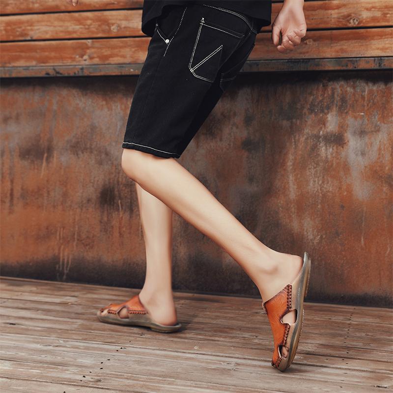 Men's Leather Slippers Non-Slip Beach Sandals Comfortable Summer Shoes Men Slippers Classics Men Flip Flops