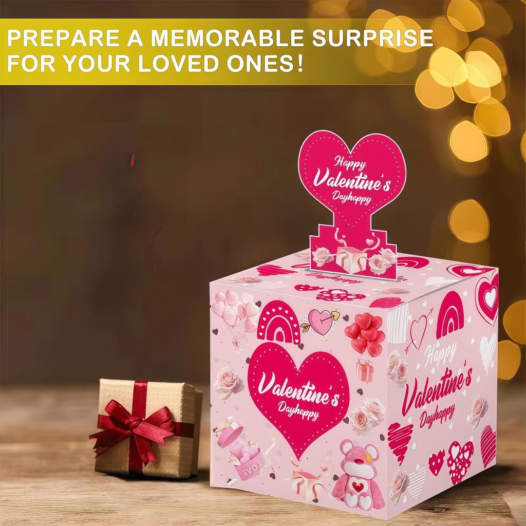 1set Mixed Valentine's Day Love Heart Wristband and Valentine's Day Cash Pull Gift Box Money Pulling Surprise Box