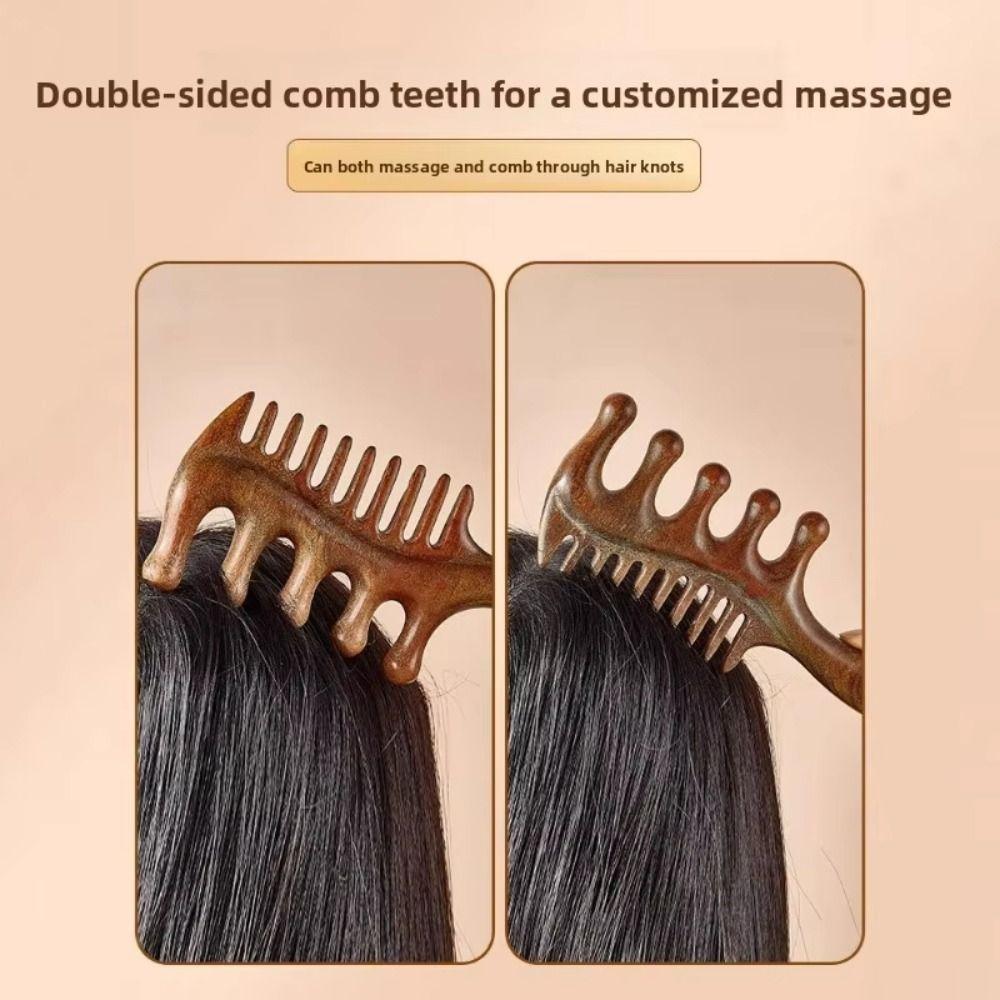 Wide Thick Scalp Massage Comb 2 in 1 Head Meridian Hair Comb Natural Sandalwood Hairbrush  Gua Sha