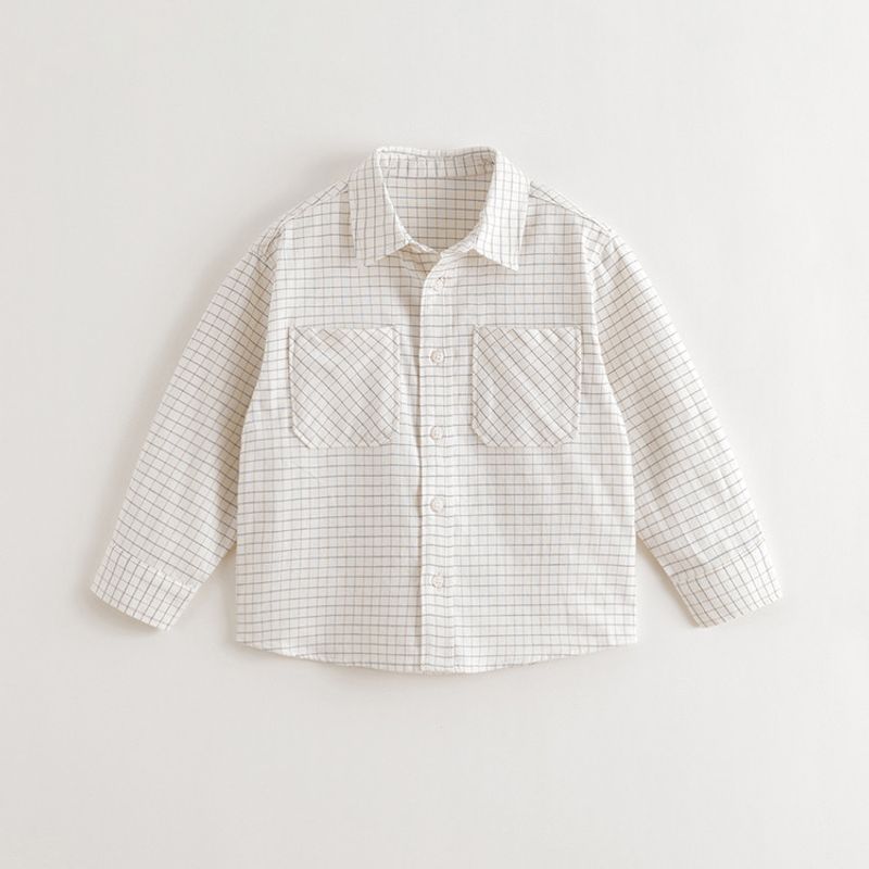 Mark Jenny Boys  Retro Plaid Versatile New Year Red Shirt Kidsren s Pure Cotton Shirt Spring New Style 551700 Beige Check 110