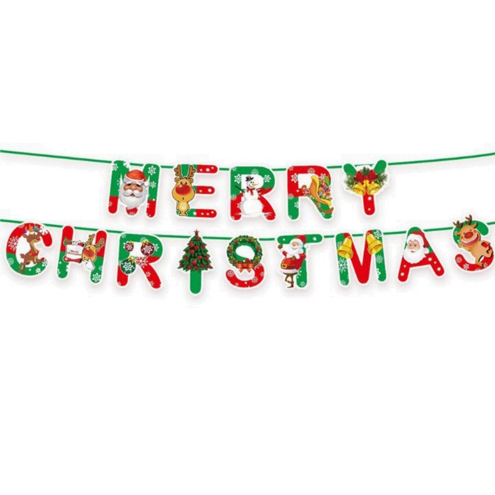 Multicolor Christmas Flag Cartoon Print Christmas Bunting Banners  Outdoor Indoor