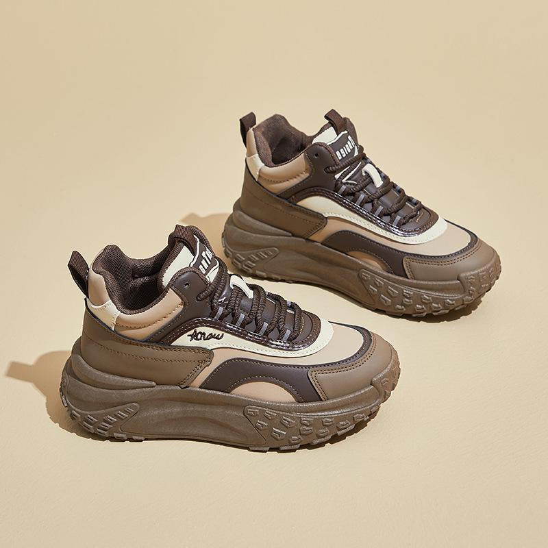 Running Sneakers for Women Casual Anti-Slip Chunky Platform Dad Sneakers Lace-Up Walking Shoes Comfortable PU Leather Athletic Tennis Shoes for Female