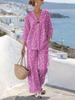 Hot-selling women's suit large size loose V-neck printed shirt summer casual vacation wear two-piece suit women