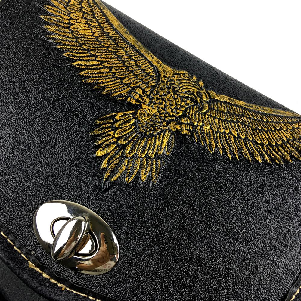 For Honda Suzuki Yamaha Kawasaki Harley Sportster Black Eagle PU Leather Saddle Bag Motorcycle Luggage Left+Right Side Tool Bag