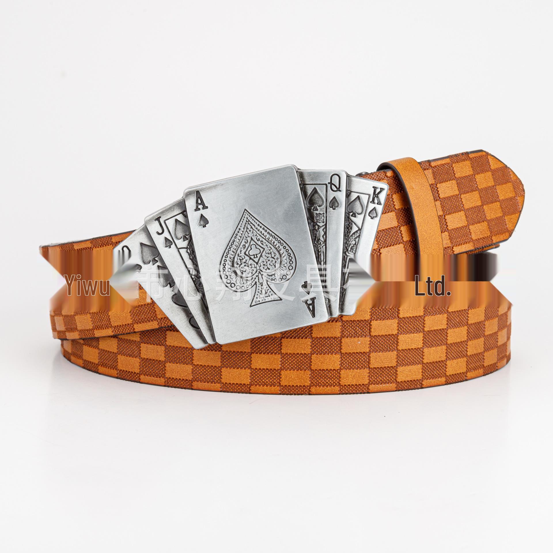 Cross Punk Checkered Retro PU Leather Poker Belt 120 cm