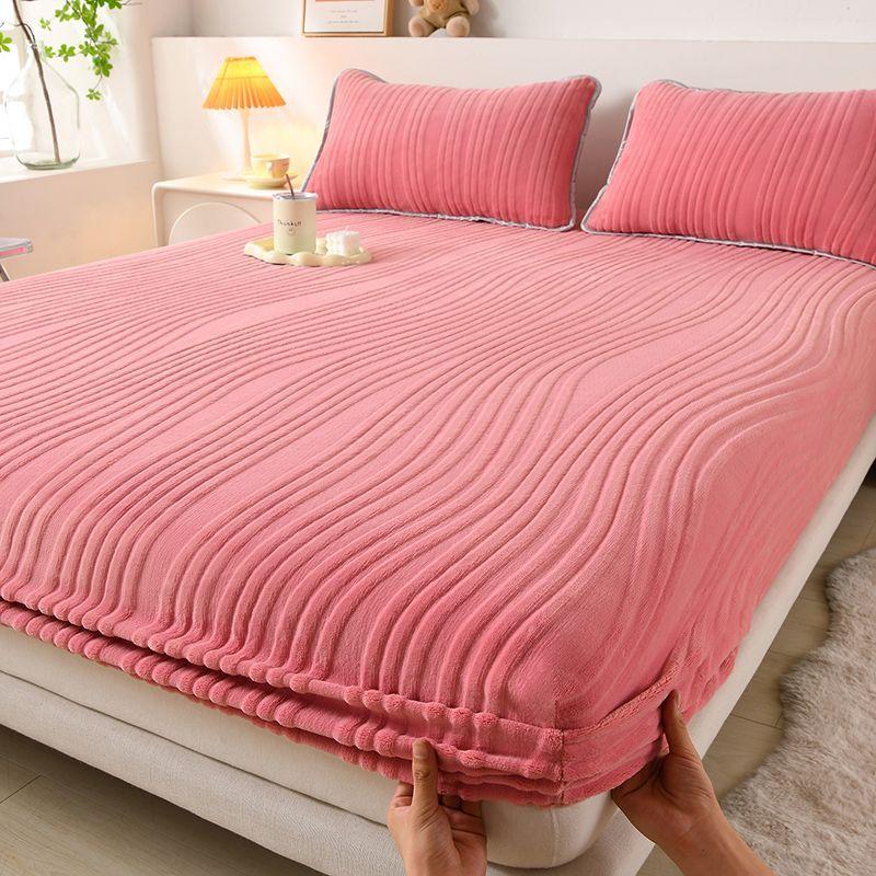 Warm Fleece Elastic Fitted Bed Sheet Thermal Winter Sheets Mattress Topper Protector Cover for Single Couple Double Bedsheet