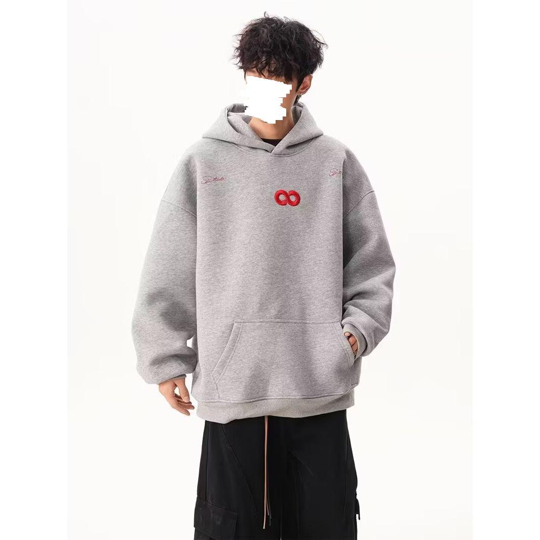Unisex American Retro Embroidered Hooded Sweatshirt - Loose Fit, Trendy Autumn Fashion XL серый