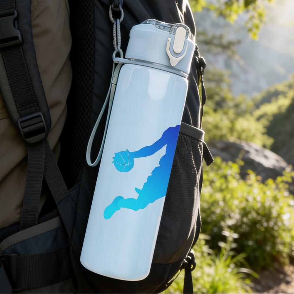 1PC Basketball Player Athlete Silhouette Print 750ml Color Plastic Sports Water Bottle Leakproof Flip Straw Lid Suitable for Sports Office Home Use
