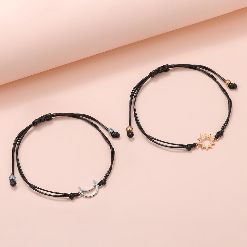 Creative Gold Silver Sun Moon Alloy Adjustable Couple Bracelet For Travel Gift