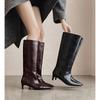 Fashion 2025 Autumn Women Boots Split Leather Women Shoes Pointed Toe Thin Heel Slip-on Knee High Boots Western Modern Ladies Boots