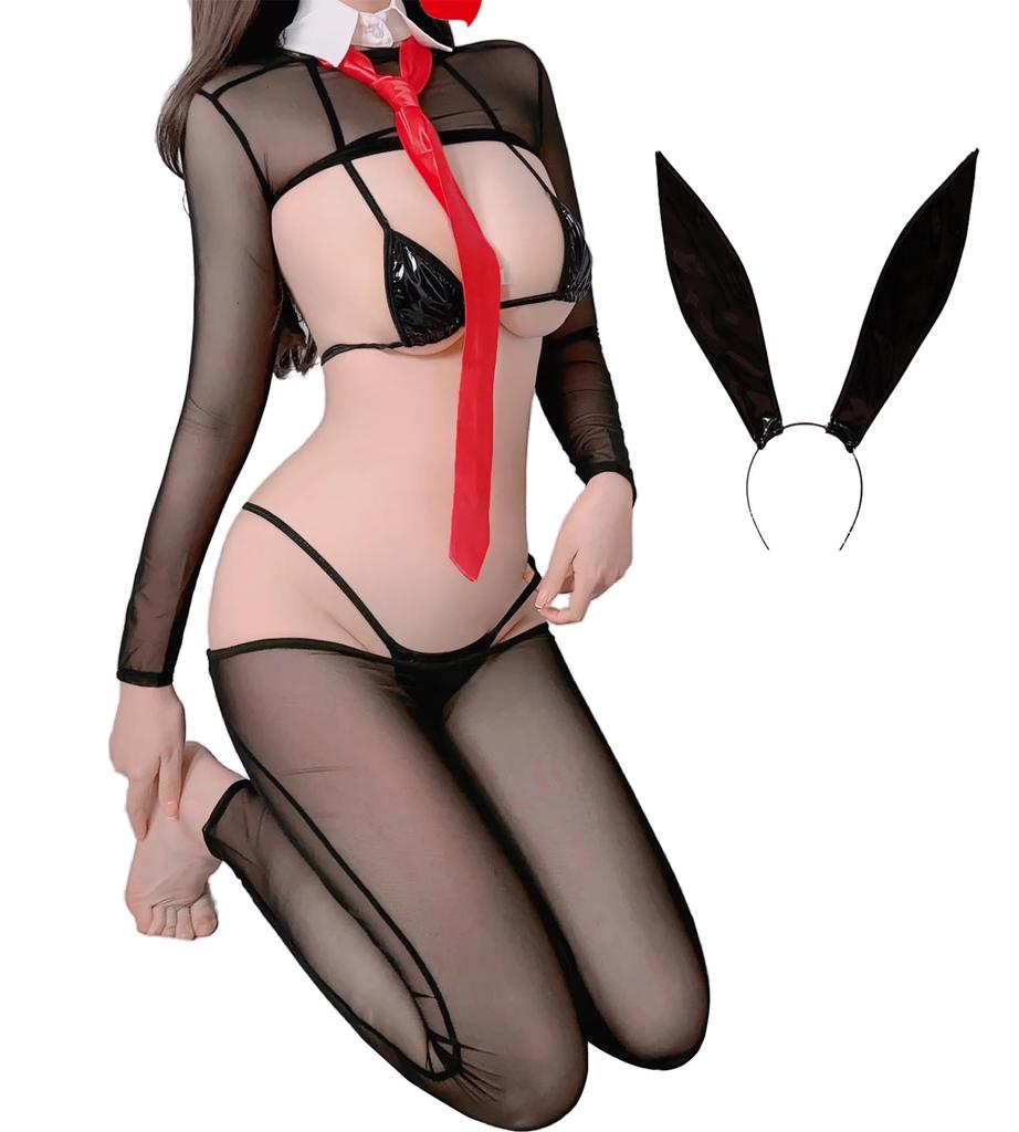 Bunny Girl Cosplay 7 Piece Set Erotic Extreme Sex Open Chest Bunny Sexy Mesh Transparent Training Moe Temptation Little Devil Devil Witch Rabbit Ears