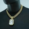 Collana Pendente Hip Hop da Uomo con Pietra Preziosa Colorata Quadrata e Catena Cubana Interamente Diamantata - Gioielli Unisex