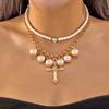 Cross Pendant Necklace Set With Faux Pearl Geometric Design For Women Winter 2025