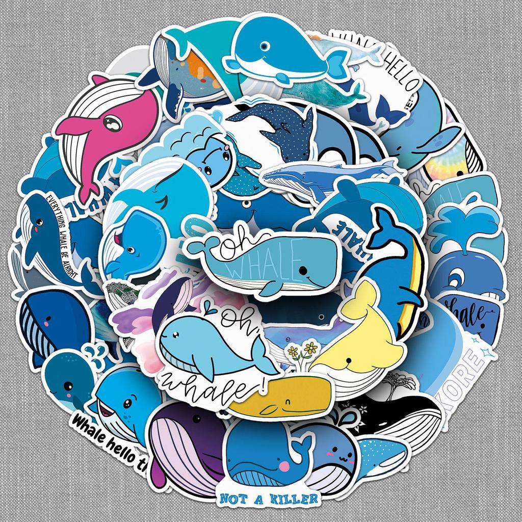 51PCS Whale Cartoon Graffiti Stickers - Marine Animal DIY for Phone Cases, Water Bottles, and Suitcases