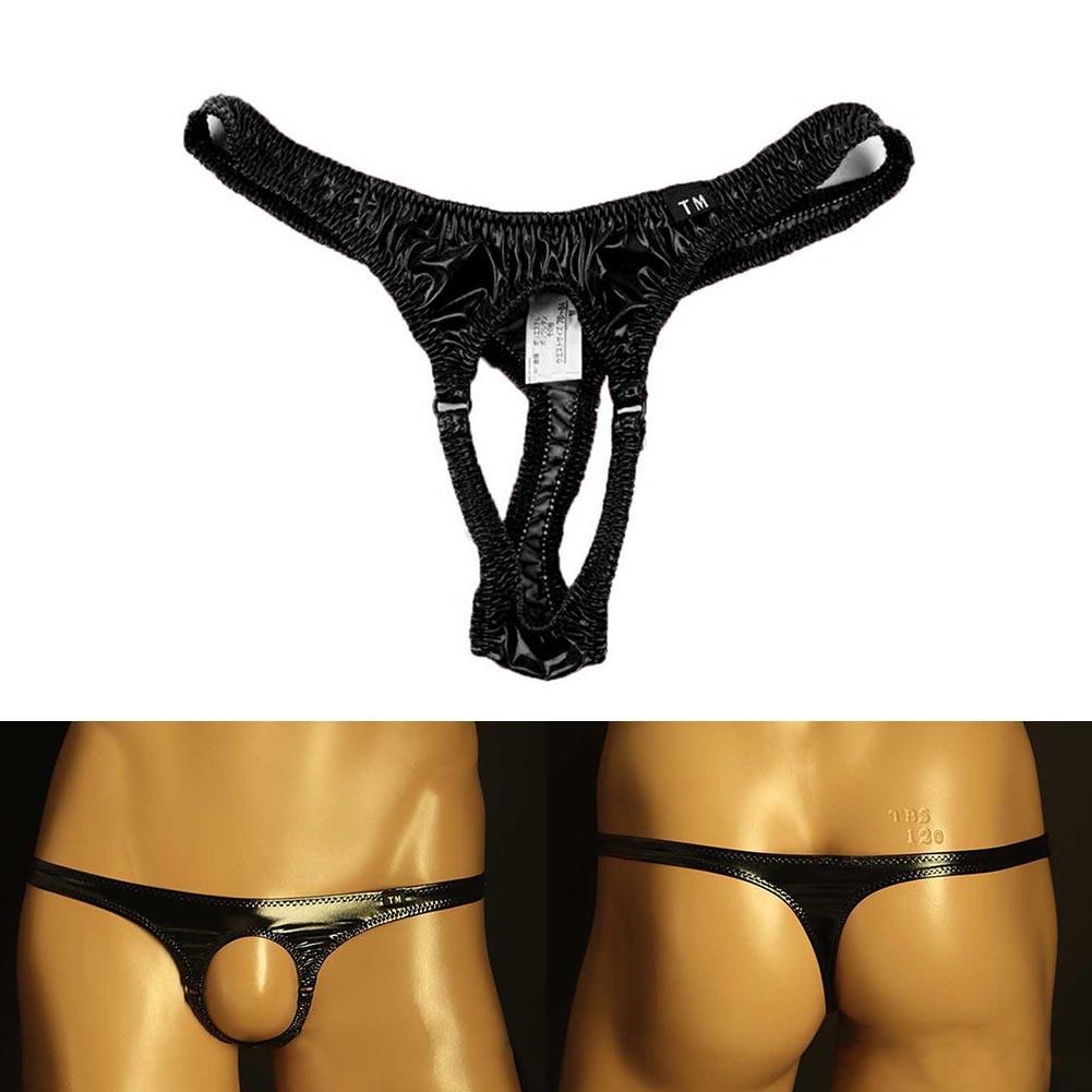 Bikini Mens Underwears Faux Faux Leather Open Pouch