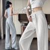 Women's Grey High-Waisted Sweatpants: Slimming Loose Fit, Magic Wide-Leg for Spring/Autumn 2025.