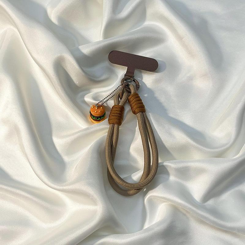 

Trendy Vintage Brown Wristband - 3D Burger Pendant, Handmade Nylon Braided, Unisex Short Strap, Anti-Lost Phone/Key Charm