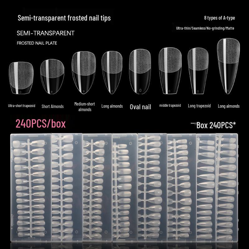 

240 Transparent Matte Long Ballerina Nail Tips - Ultra-Thin & No Filing Needed