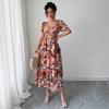 High-end Simple Style Printed Lace-trimmed Dress for Women's Spring and Summer