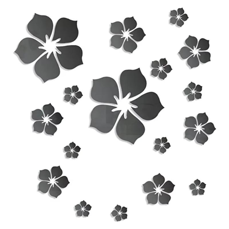 3D Blumen Acryl Spiegel Wandaufkleber 18 Stück Abnehmbare Spurlos Aufkleber für Schlafzimmer TV Sofa Hintergrund Wanddekoration