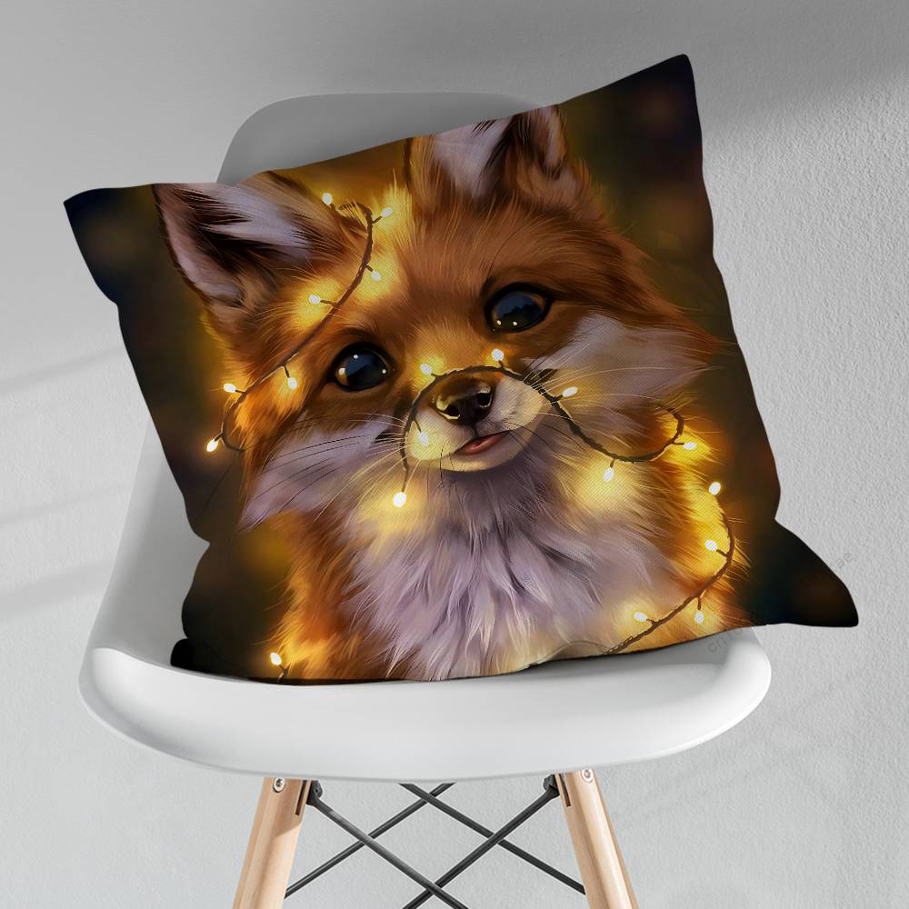 Cute Fox Animal Expression Throw Pillow Case Living Room Sofa Cushion Cover For Home Bedroom Decoration Protector